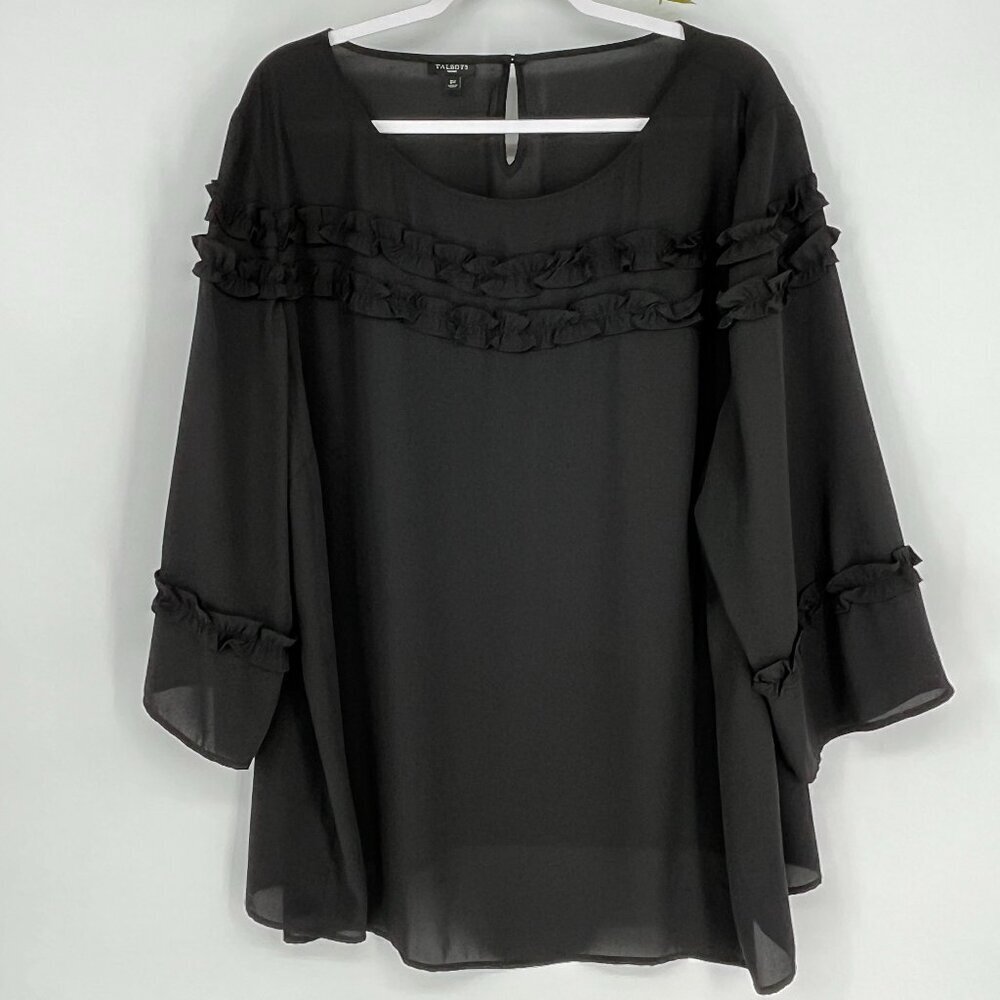 Talbots 3/4 Sleeve Ruffle Top Lightweight Women's 3X‎ Relaxed Career Office
